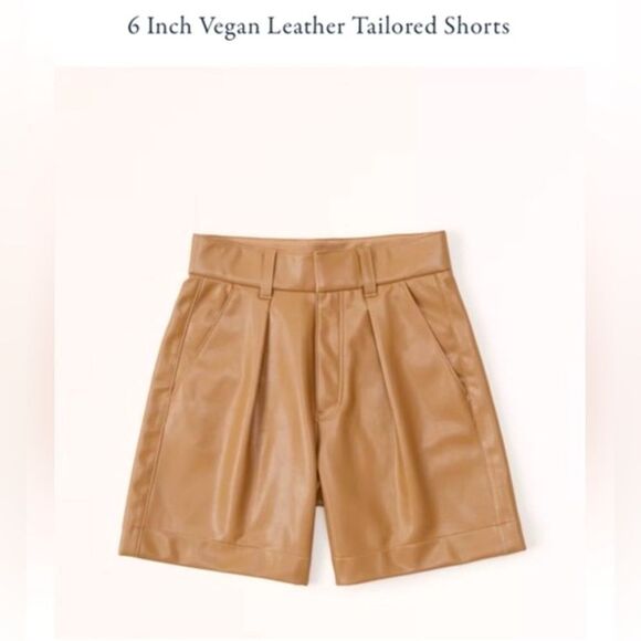 Abercrombie & Fitch 90's Tailored Vegan Leather 6" Shorts - Caramel- Size XS - Picture 1 of 9